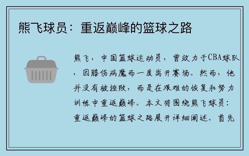 熊飞球员：重返巅峰的篮球之路